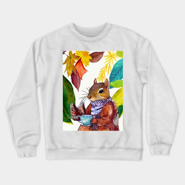 Squirrel drinking tea Crewneck Sweatshirt by fistikci